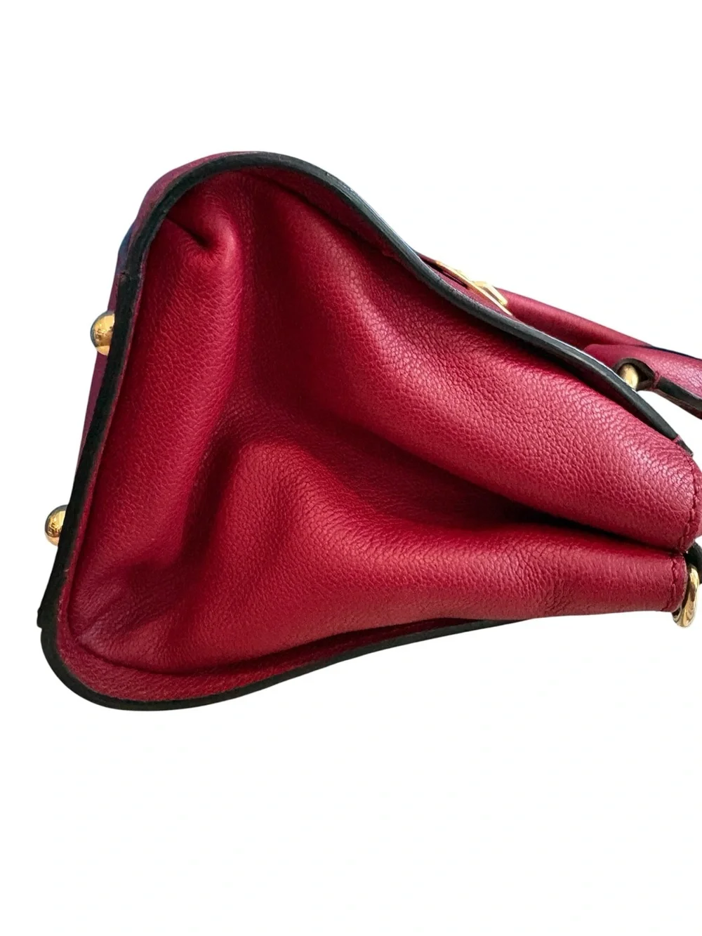 Burberry Red Leather Satchel with Gold Buckle and Check Strap